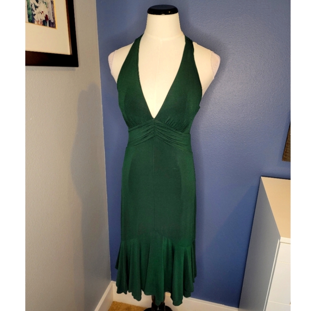 Bebe Green Twist-back Halter Dress